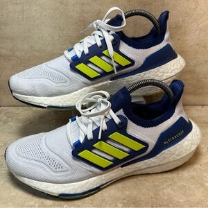Adidas Ultraboost White and Blue with Neon Yellow Accents